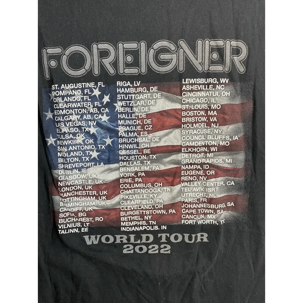 Foreigner World Tour 2022 Mens L Black 100% Cotton Graphic T-shirt